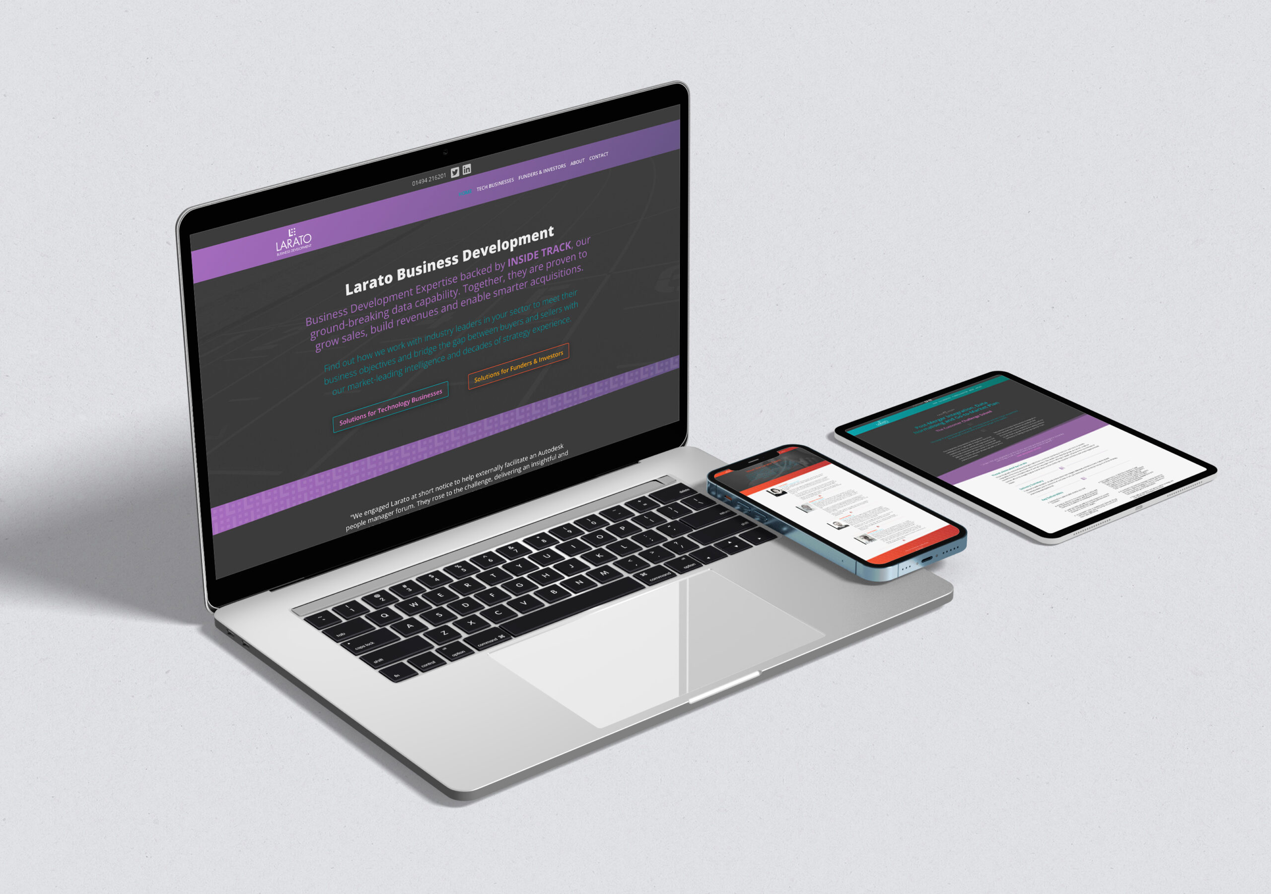 Mockup of Larato website on multiple Apple devices Mockup of Larato website on multiple Apple devices